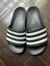 NEW Adidas black white slides flip flops boys SIZE 6Y