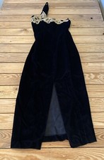 Vintage Scott McClintock Women’s One shoulder Dress size 6 Black Velour  R2