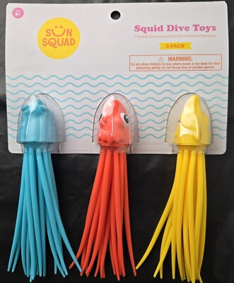 Sun Squad Target Brand 3 Pack Multicolor Squid Dive Toys - NEW
