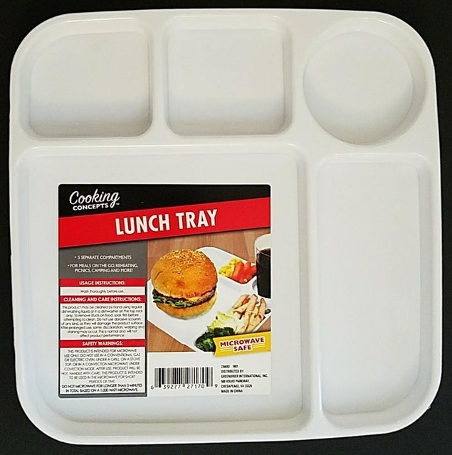 Microwave Lunch Tray TV Dinner Tray White Plastic 5 Compartments 9.8”x9