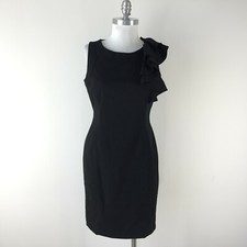 Calvin Klein S 4 black sheath dress Ruffle Career Cocktail Euc Work Classic Lbd