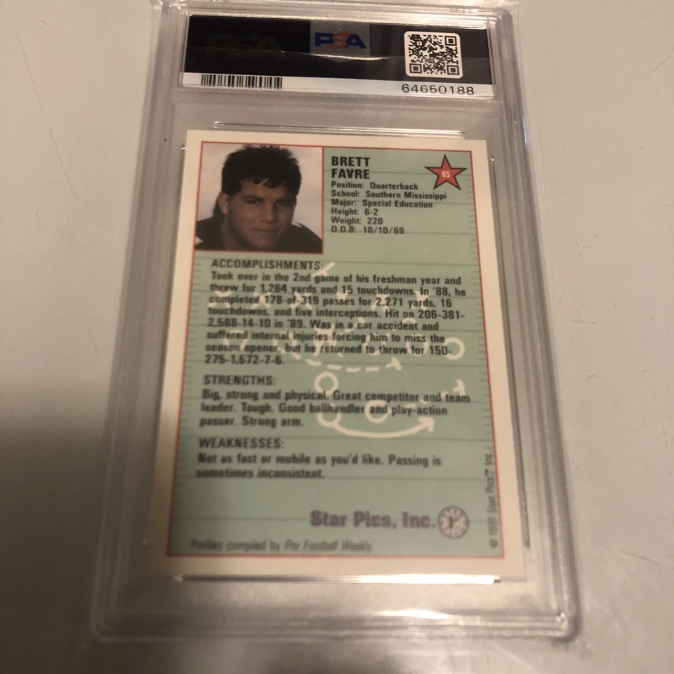 Tarjeta de novato Star Pics Brett Favre #65 PSA 10 Foto 3 de 4