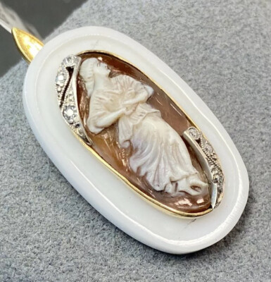 Antike Muschel Kamee Vintage Anhänger Nachlass edler Schmuck gebraucht Gold Platin
