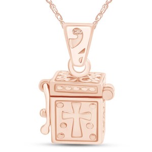 Authentic Christian Prayer Box Locket Pendant Necklace14K Rose Gold Plated Sterling 18"