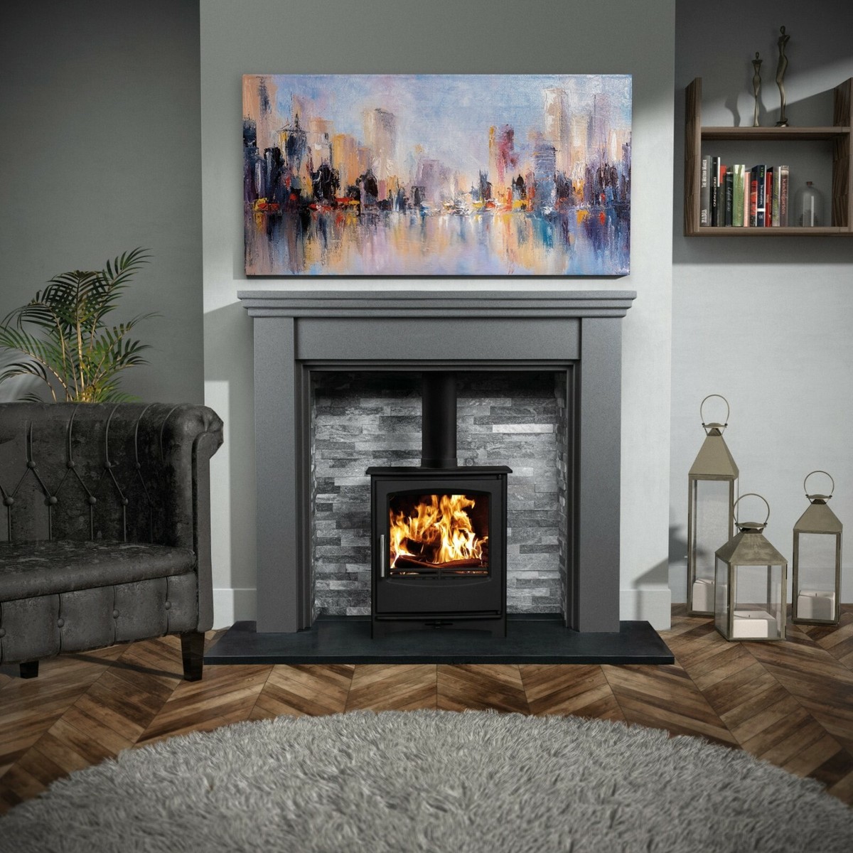 GREY MARBLE FIREPLACE SURROUND multi fuel stove gas electric furniture ikea  fire | eBay
