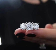 1.67Ct White Round Cut CZ Three Stone Engagement Wedding 925 Silver Ring