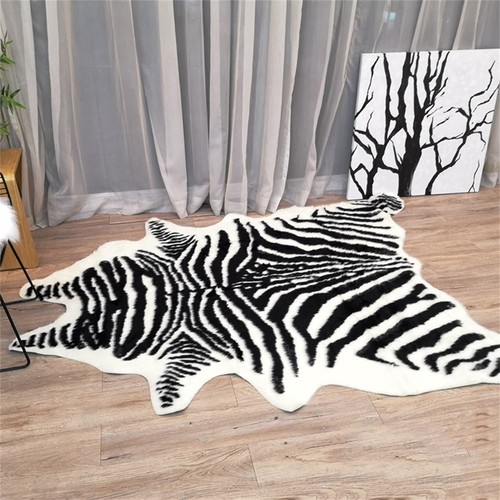 225x180cm Large Zebra Print Carpet Faux Fur Area Rug Faux Cowhide Leather Mats - Picture 5 of 10
