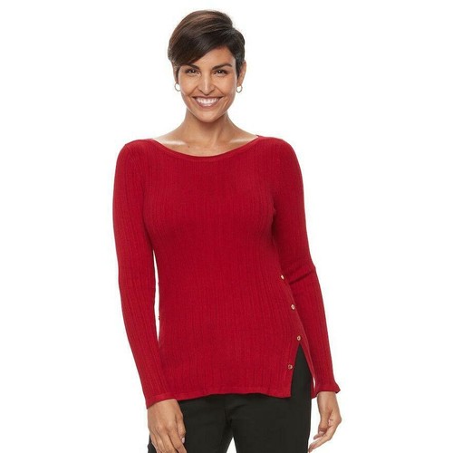 Gold Knit Split Hem Sweater - Large 