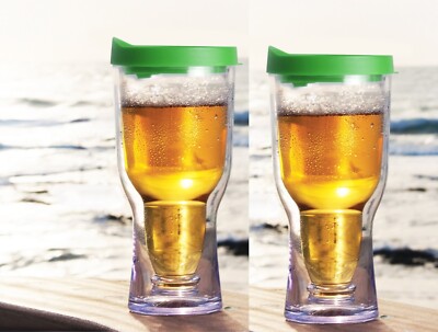 Lot of 2 Asobu Brew 2 Go Double Wall Insulated Acrylic Beer Tumbler 18 Oz - AM08