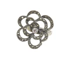 925 Silver  Vintage Topaz & Marcasite Flower Motif Cocktail Ring Sz 6  RG15618