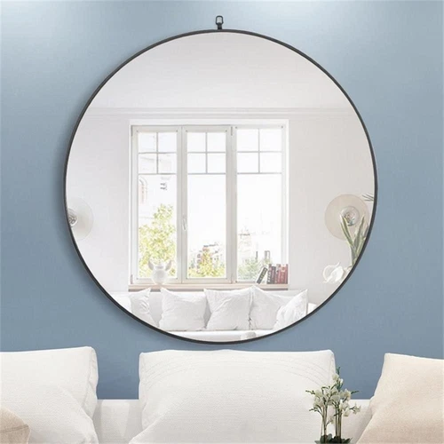 Elegant Decor Rowan 48" Round Metal Frame Hooked Mirror in Black - Picture 2 of 11