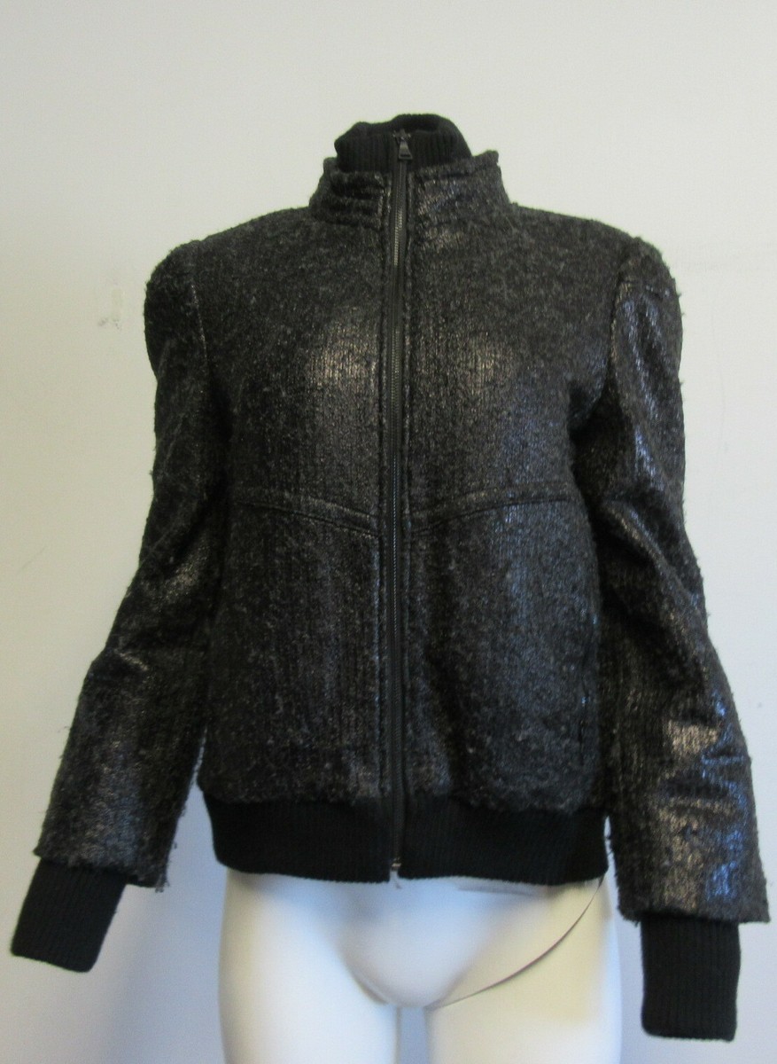 ALICE OLIVIA Grey boucle bomber jacket w/ removable faux fur