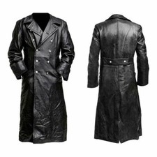 Herren Schwarz Leder Lammleder Trenchcoat Langer Mantel Freizeit Outwear Jacke