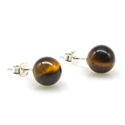 Ohrring 925 Sterling Silber Tigerauge Perlen 8 mm - Bild 1 von 3