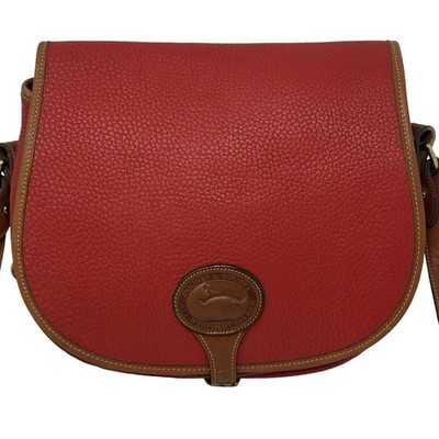 Vintage 90s Dooney & Bourke INC AWL Large Saddle Bag Red British Tan USA RARE
