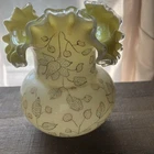 FENTON ART GLASS YELLOW painted RUFFLED VASE