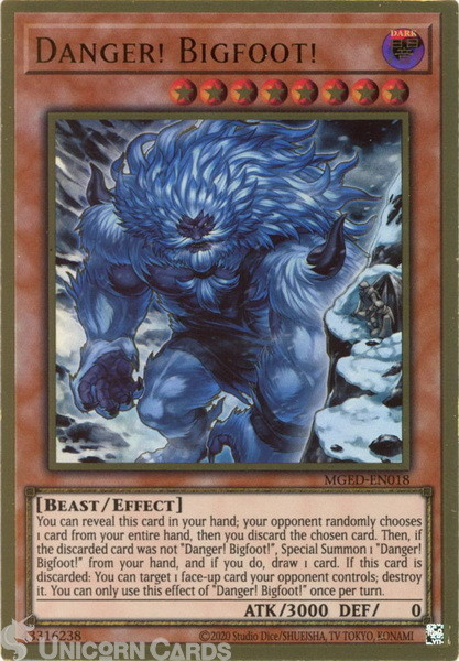 MGED-EN018 Danger! Bigfoot! Alt Art Premium Gold Rare UNL Edition Mint YuGiOh Ca