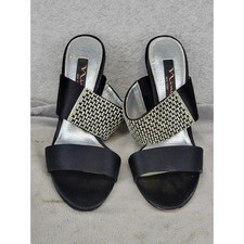 Nina Black Satin Rhinestone Evening Sandals Stiletto Heels 4" USA 6.5M EUR 36.5
