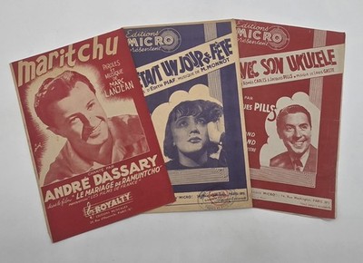 3 Noten Plakat 1930/1940. Edith Piaf Dassary... 17x25cm. Guter Zustand!