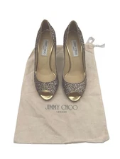 JIMMY CHOO Evelyn Multicolor Glitter Peep Toe Gold Heels Shoes Size 39 US 9