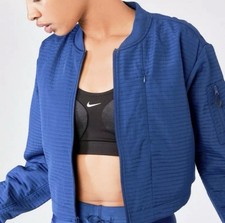 Nike AeroLayer Womens M Blue Cropped Bomber Jacket Water Resistant Running Golf