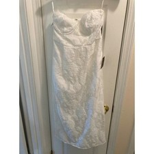 Lulu's White Floral Printed wedding Dress Tea length Strapless Lace Dress Sm NWT