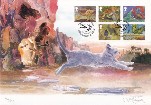 GB Ltd Ed #942/950 Painting FDC: Just So Stories- 'The Cat Flees' by C Ellingham