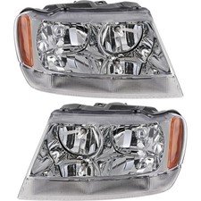 Left Right Headlights For Jeep Grand Cherokee 1999-2004 Halogen W Bulbs Clear