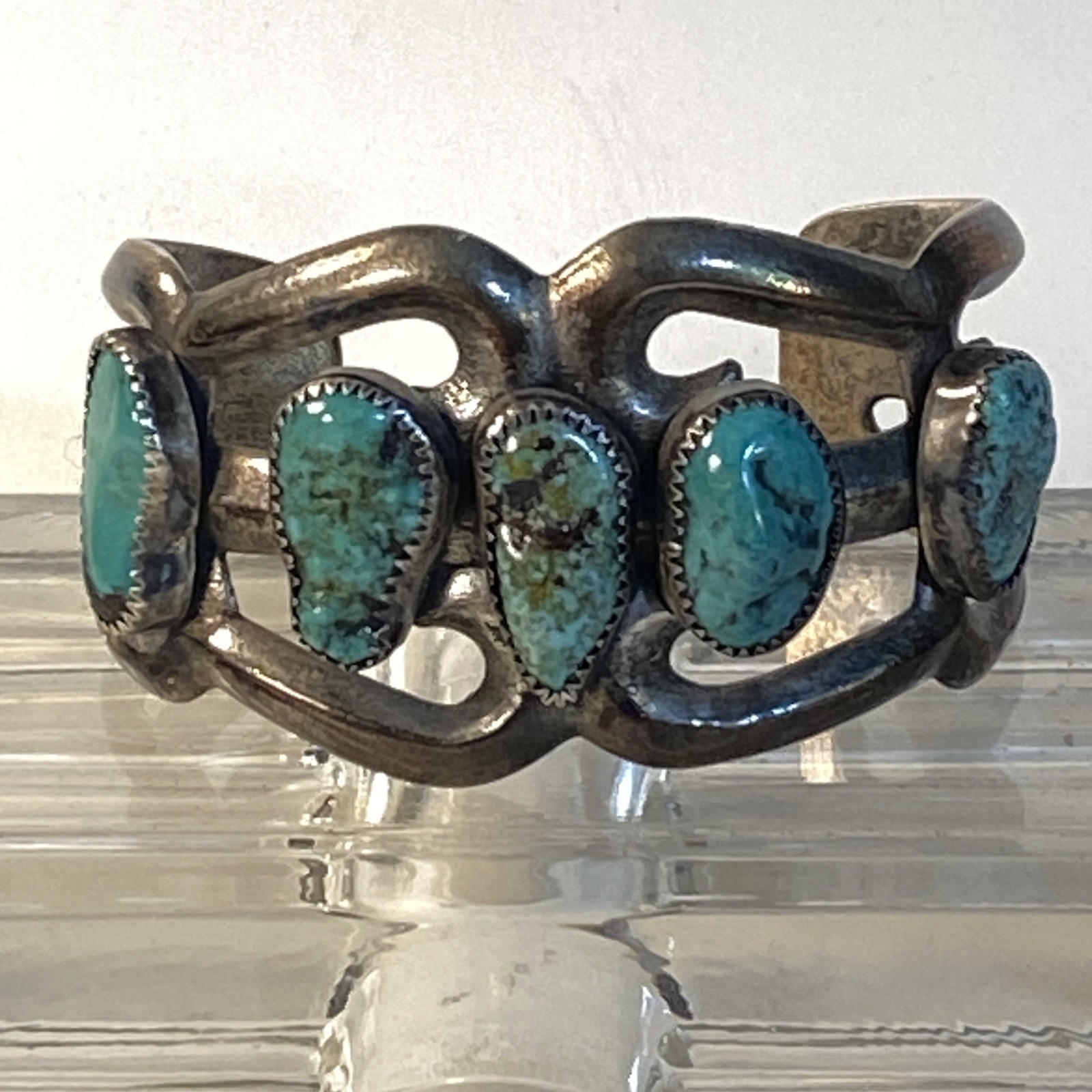 Vintage Jimmy Herald Navajo Sand Cast Turquoise Brace… - Gem