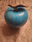 Vtg Office Home Teacher Desk Blue Apple Brass Stem 3.5" Paperweight Marble Stone — photo 6