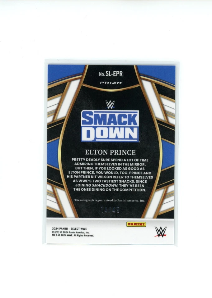 2024 Select WWE Elton Prince #SL-EPR SMACK DOWN Blue Prizm Auto 14/49 - Image 2 of 2