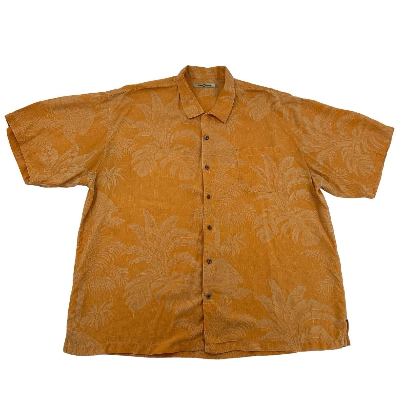 Tommy Bahama Mens XXL Orange Silk Tropical Jacquard Short Sleeve Camp Shirt