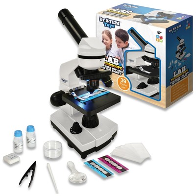 Dr. STEM Toys 39 Piece Microscope Kit for Kids with Top and Bottom Lights, Sp...