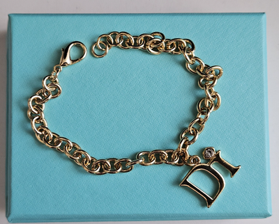Christian Dior Charm Bracelet Vintage Rare Di Signed gold-tone