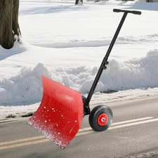 Snow Shovel With Wheels Snow Pusher for Driveway Ergonomic Snow Pusher Shovel