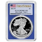 2021-W Proof $1 Type 2 American Silver Eagle PCGS PR70DCAM FS Flag Label Blue
