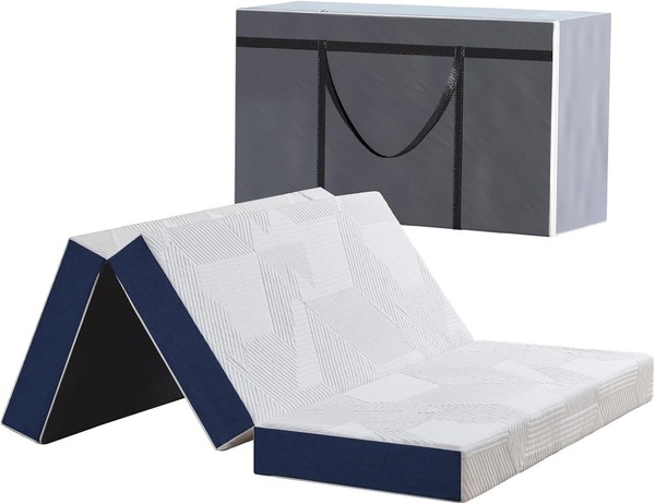 Colchón Plegable, 15cm Doble con Almohada Portátil y Bolsa de Almacenamiento, Espuma con Memoria