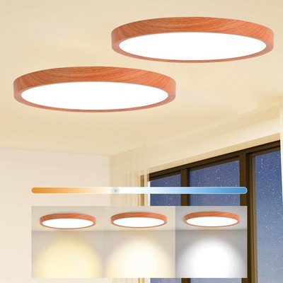 Light Fixtures Ceiling Mount: 12 Inch 24W Wood Grain LED Ceiling Light，Fl