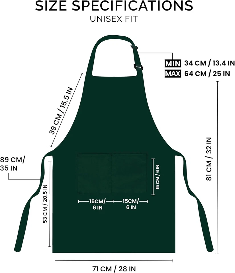 Pack de 2 Delantales Baberos, Ajustables con Bolsillos, Resistente al Agua y al Aceite, para Mujer Hombre Foto 2 de 4
