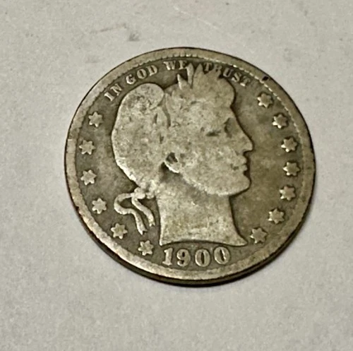1900 Barber Quarter. 90% Silver. Good Condition. Charity Auction.
