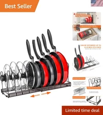 Expandable Pot & Pan Rack Organizer w/ 10 Adjustable Compartment- Kitchen Org...