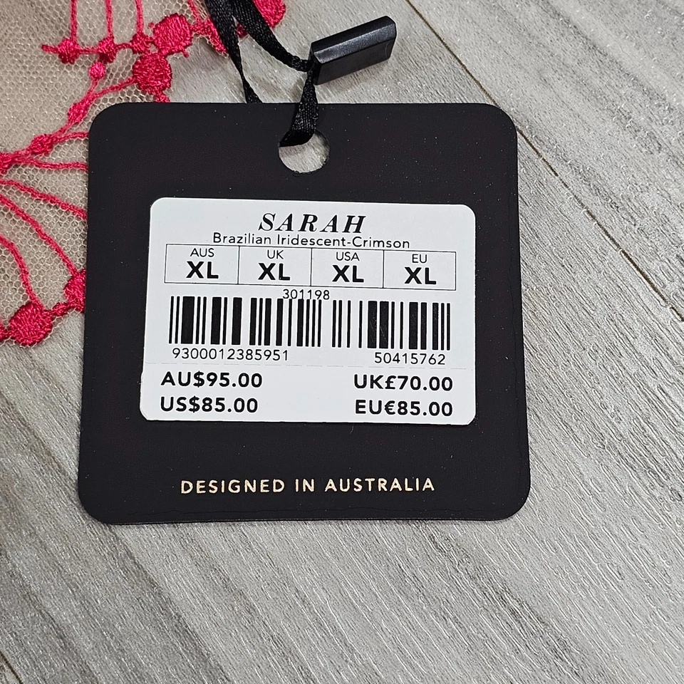 Braguita Brasileña Honey Birdette Sarah Rojo Carmesí Bordada Transparente Talla XL Foto 3 de 4