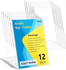 12 Pack 8.5X11 Acrylic Sign Holder Clear L-Shape Stand Plastic Photo Picture