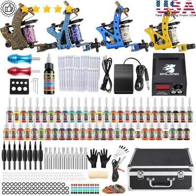 Complete Tattoo Machine Kit Power Supply Practice Ink Set Artists Beginners New