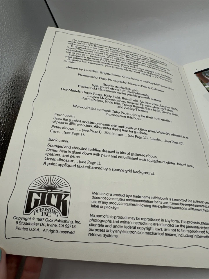 1987 Tulip Productions GP498 No Sweat Kids Painting Shirts For Kids Pattern Book - Image 3 of 4