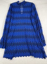 Free People Women's Flowy Blue Long Sleeve Lace Dress