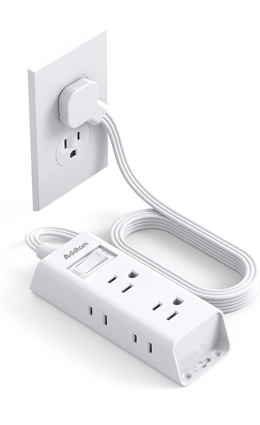 Extension Cord 5ft Flat Plug Power Strip With 6 Outlet Extenders-image