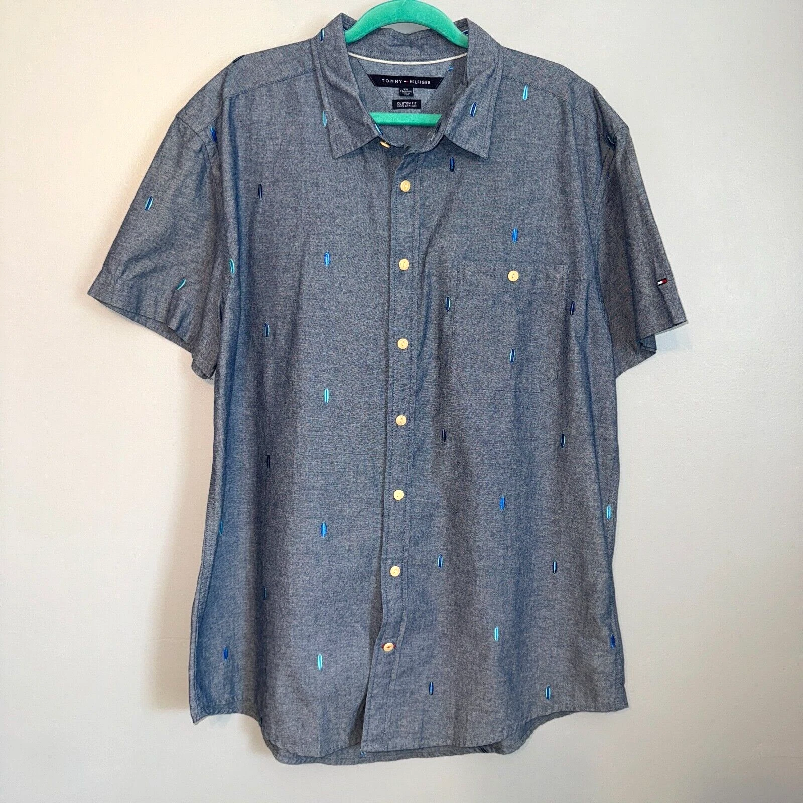 EUC Tommy Hilfiger Custom Fit Shirt Embroidered Surfboard Button Down Men's XXL