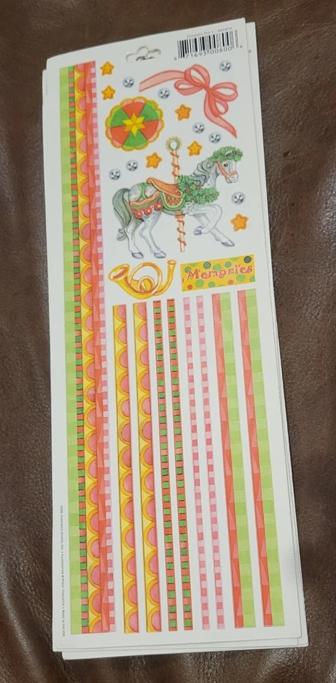 3 ENORMES Hojas de Adhesivos 3 x 12" MISS ELIZABETH'S PEGATINAS Carrusel de Navidad Nuevo de Lote Antiguo Foto 2 de 4