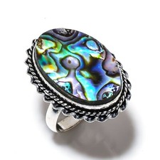 Natural Abalone Shell Gemstone Handmade 925 Sterling Silver Ring Size 8 Gift o68